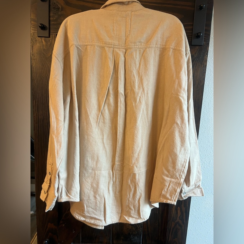 Aerie Anytime Fave Twill Shirt- New with tags- beige- size large - Picture 2 of 6